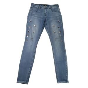 Giuliana Blue Gem Studded Skinny Jeans Size Small Flawed Missing Studs